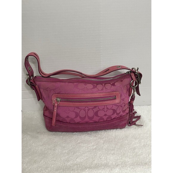 Coach 9363 Soho Shoulder Bag Pink Canvas Suede Leather Y2K Hobo Purse - Picture 1 of 11